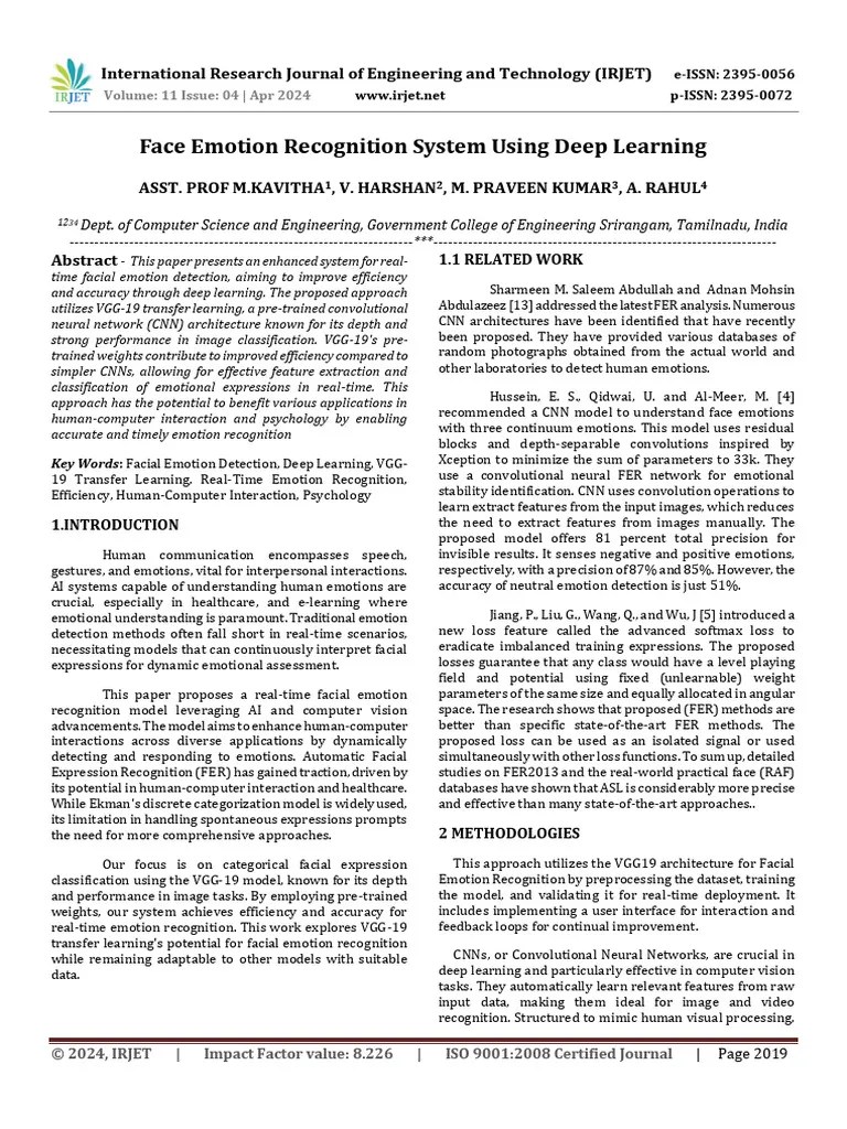 Face Emotion Recognition System Using Deep Learning | PDF | Deep ...