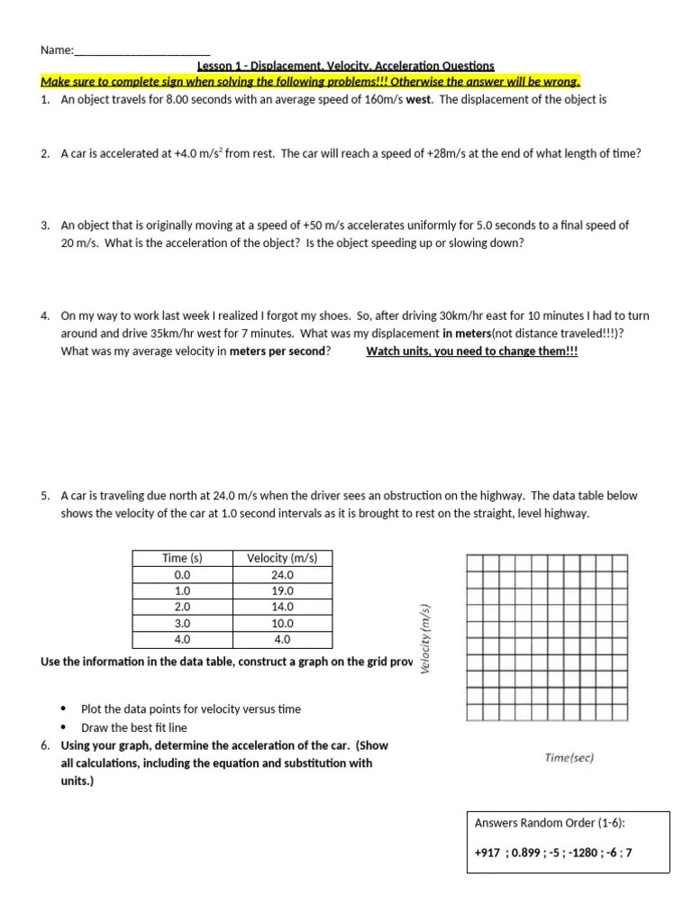 Displacement, Velocity, Acceleration Questions 2 | PDF