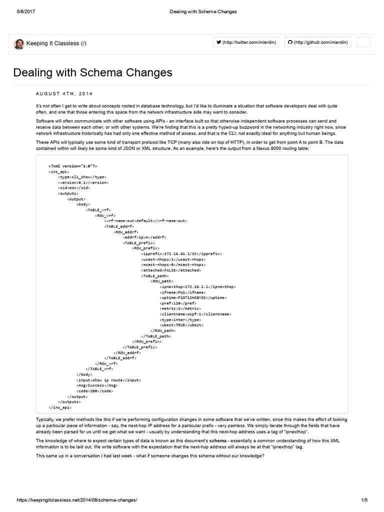 Dealing With Schema Changes | PDF | Databases | Xml