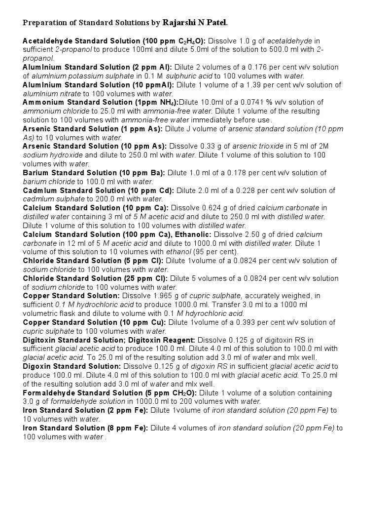 Preparation Of Standard Solutions | PDF | Mass Concentration (Chemistry ...