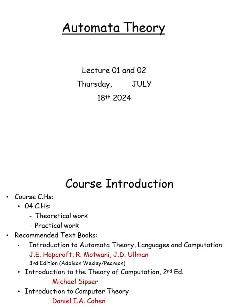 Lec. 01 And 02 - Introduction | PDF | Theory Of Computation | Automata ...