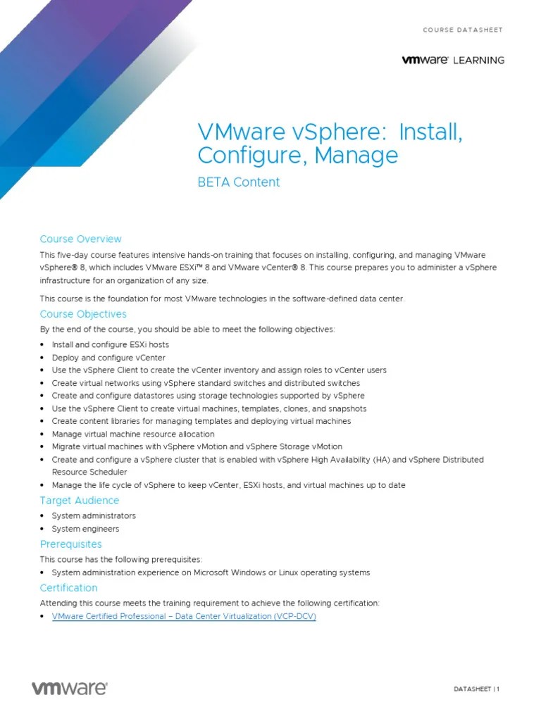 VMware Vsphere Install, Configure, Manage V8 - BETA | PDF | Virtual Machine | Virtualization