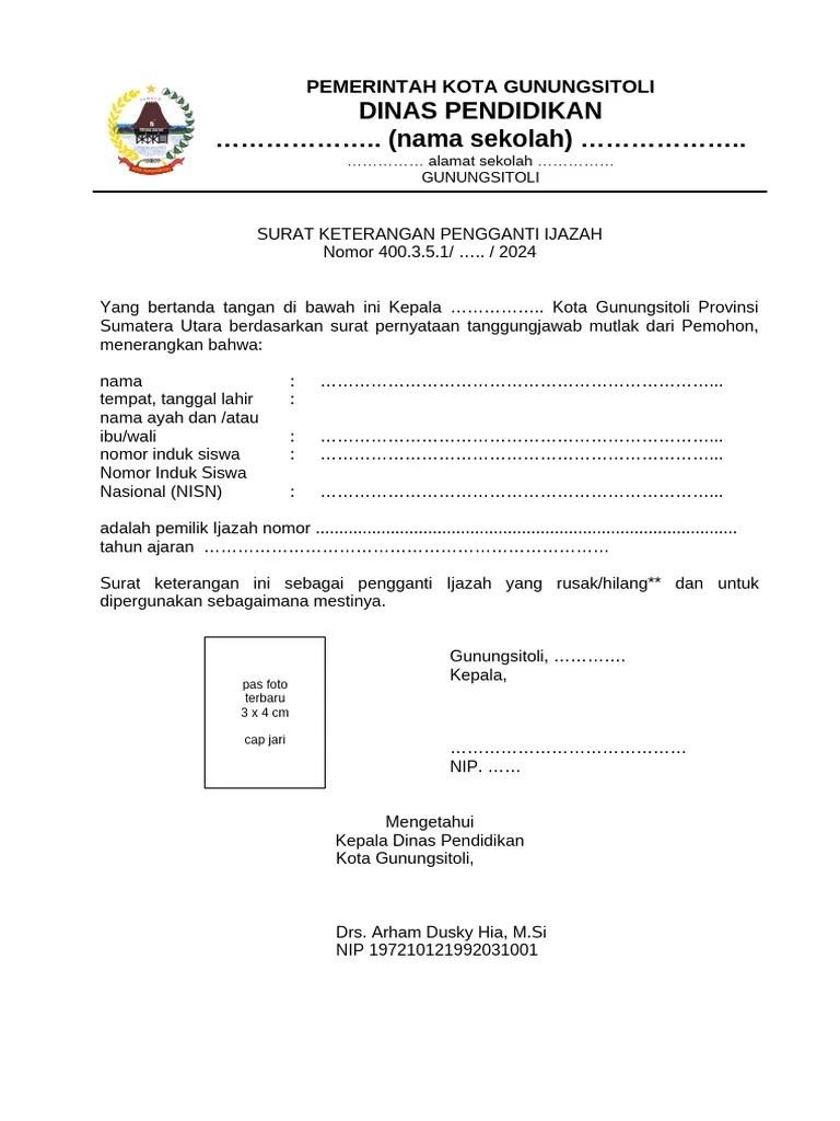 Surat Keterangan Pengganti Ijazah Karena Rusak Atau Hilang (Form) 2024 | PDF