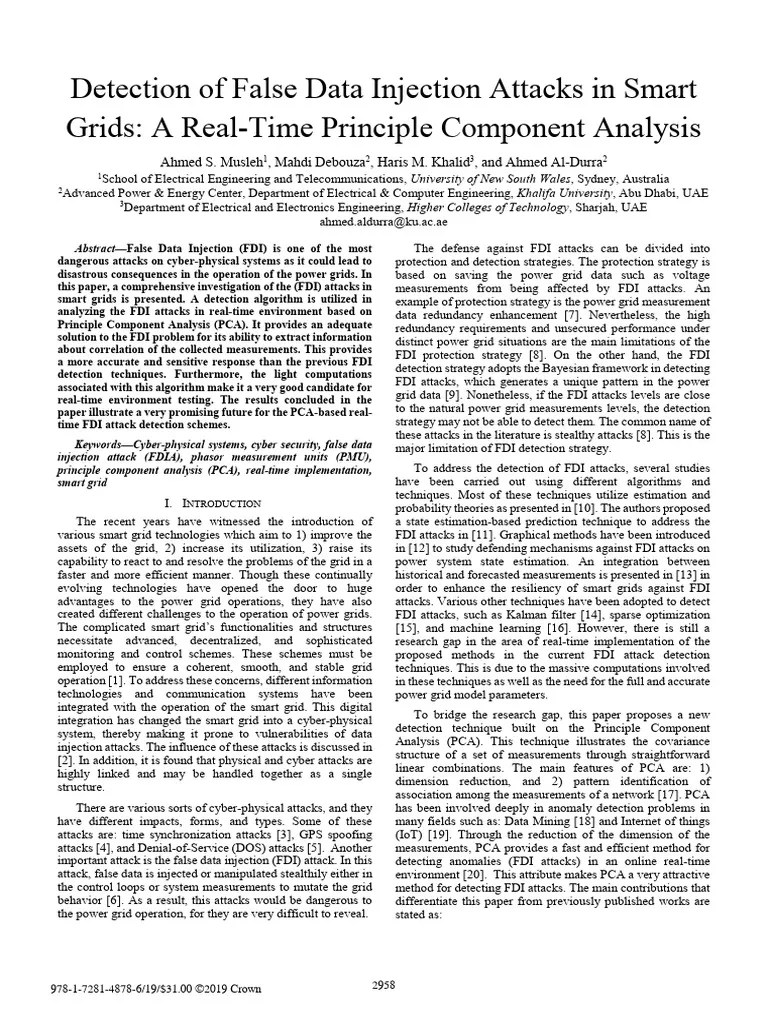 Detection Of False Data Injection Attacks In Smart Grids A Real-Time ...