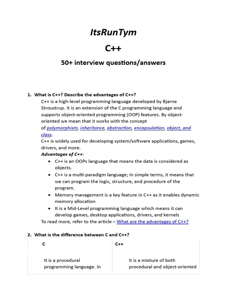 C++_50_interview_sheet | PDF | C++ | Class (Computer Programming)