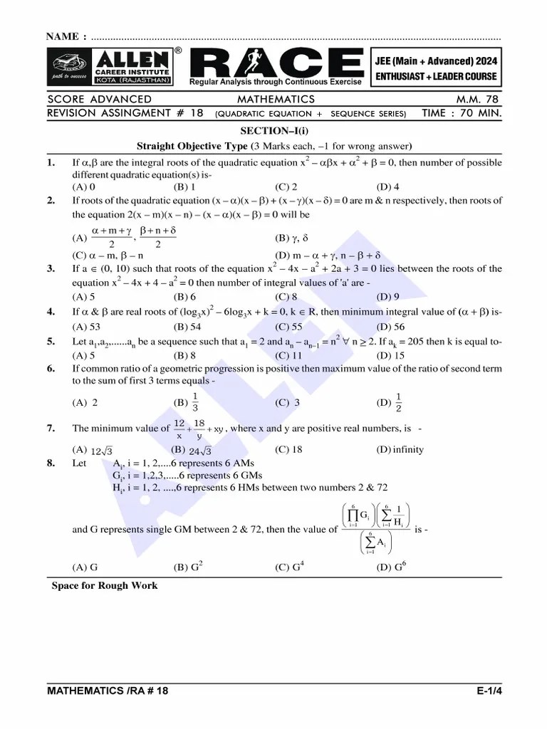 Quadratic, Sequence And Series | PDF