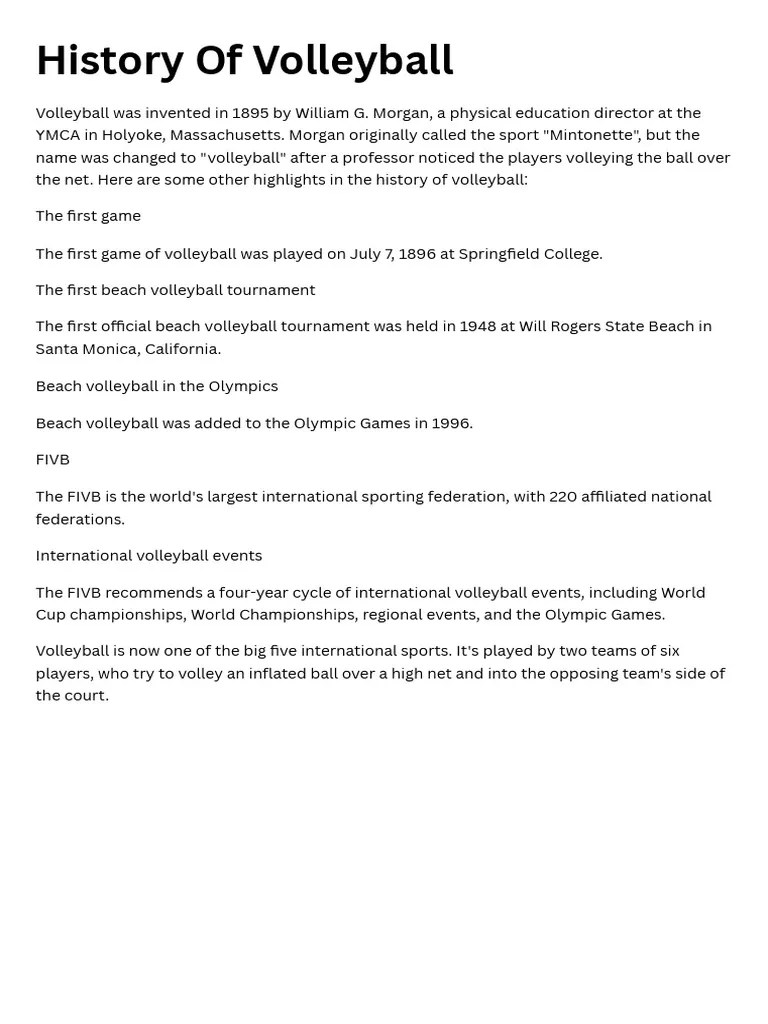 History Of Volleyball Pdf