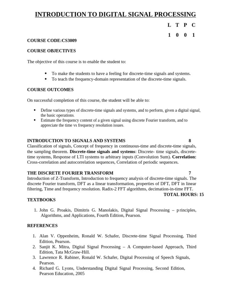 INTRODUCTION TO DIGITAL SIGNAL PROCESSING | PDF