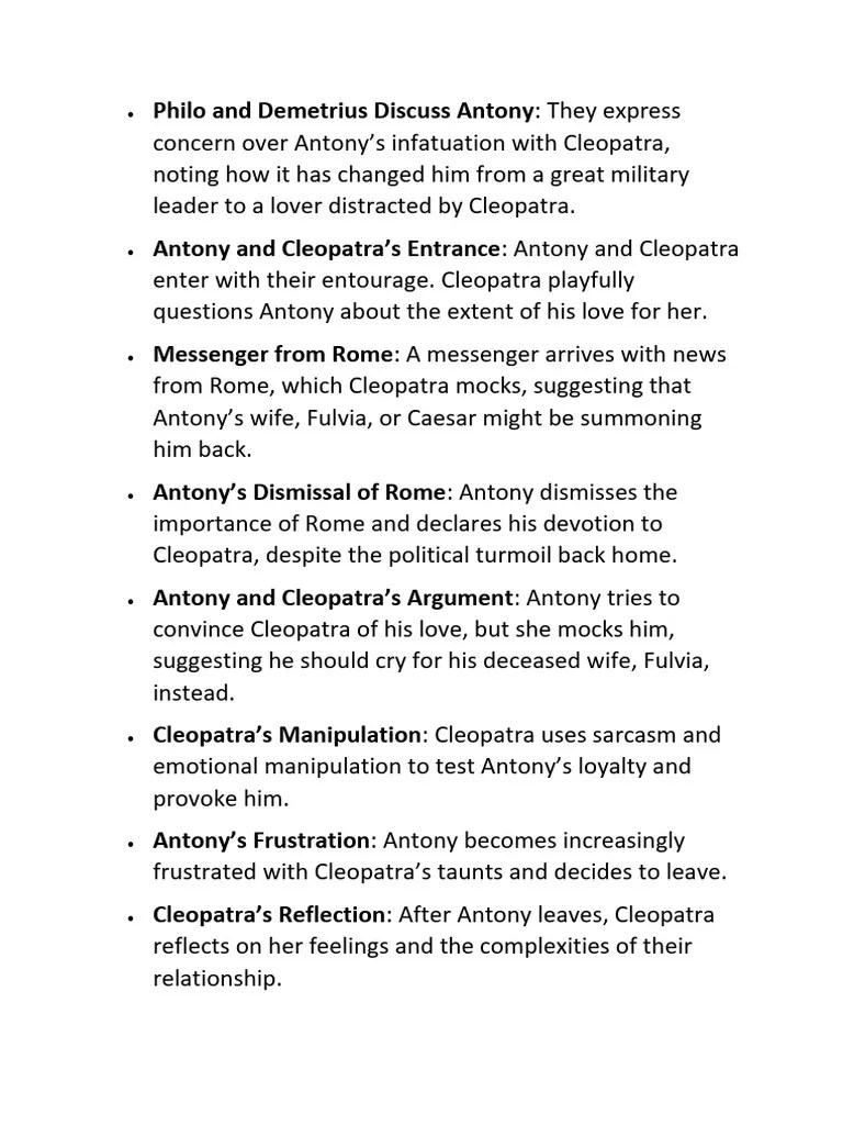 Antony And Cleopatra Summary | PDF | Mark Antony | Cleopatra