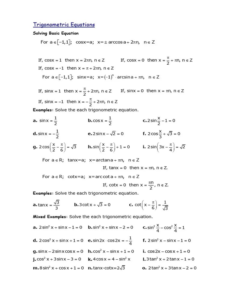 Trigonometric Equations | PDF | Trigonometric Functions | Rotation