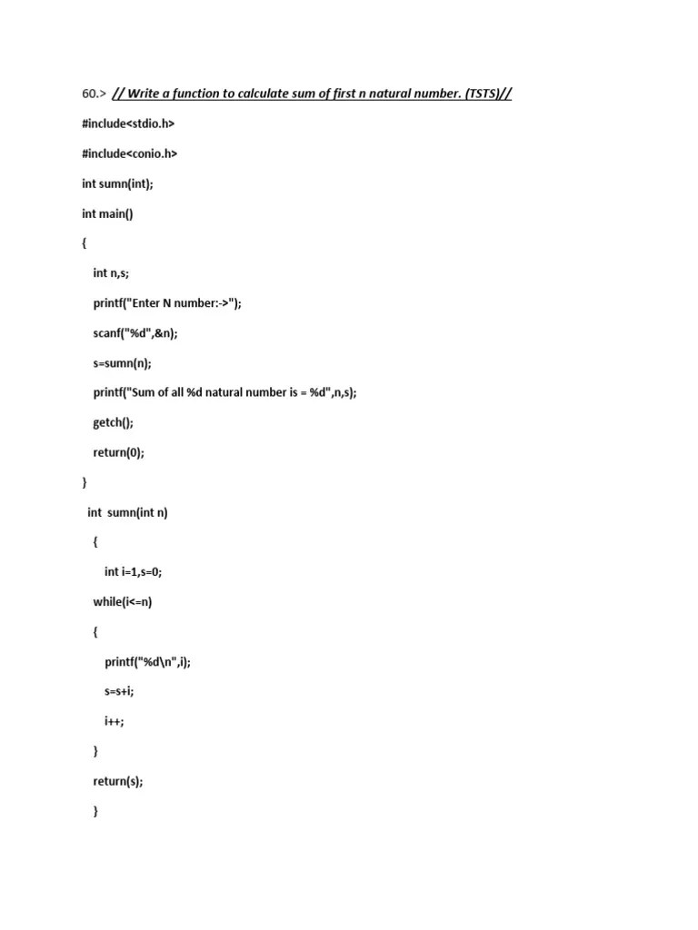 Write A Function To Calculate Sum Of First N Natural Number. (TSTS ...