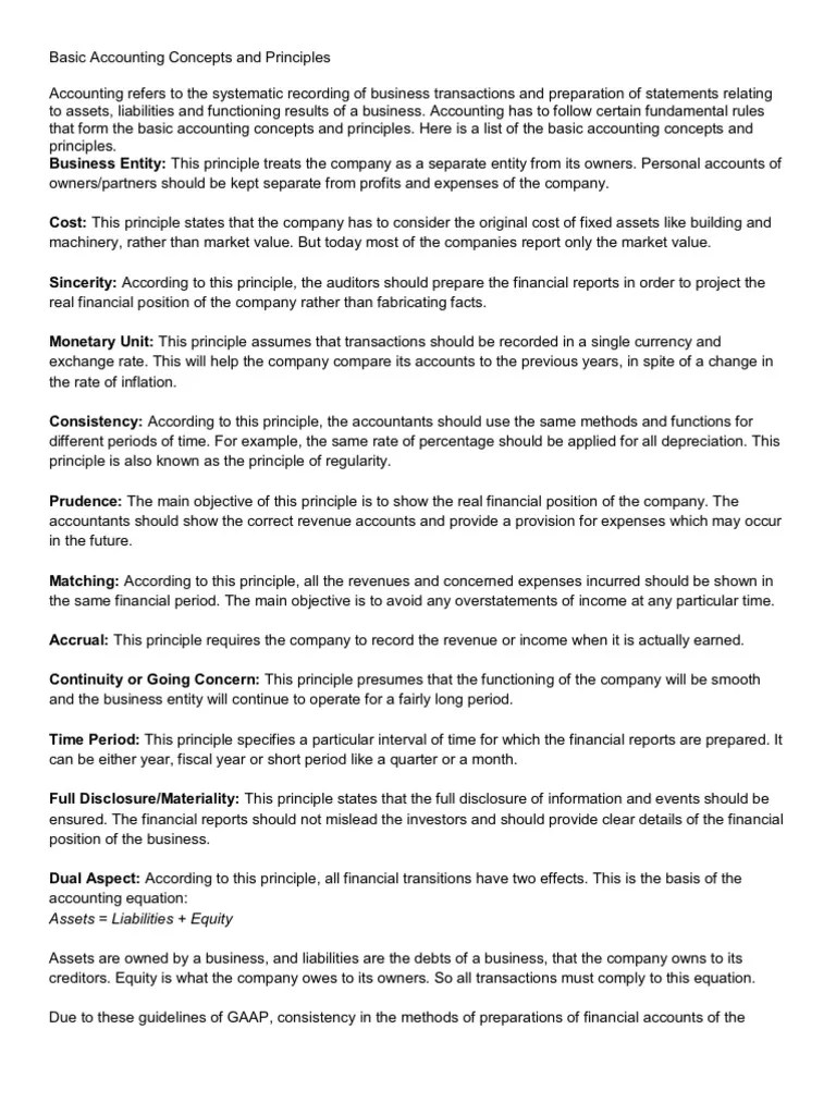 Basic Accounting Concepts And Principles | PDF | Debits And Credits ...