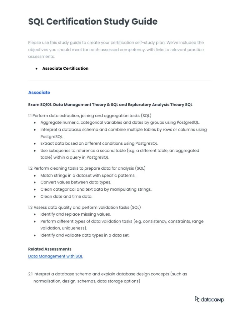 SQL Certification Study Guide | PDF | Postgre Sql | Sql
