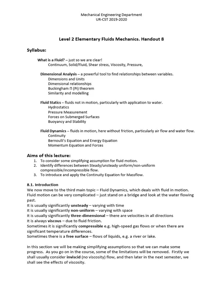 Elementary Fluid Mechanics .Handout 8 | PDF | Fluid Dynamics | Fluid ...
