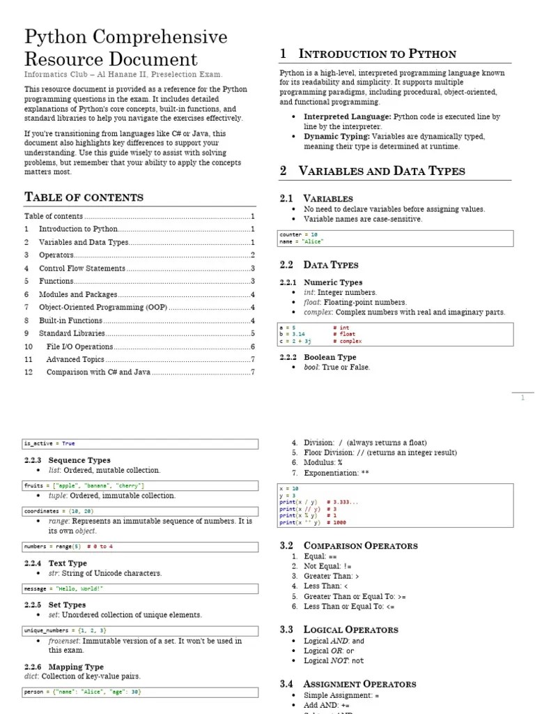 Python Comprehensive Resource Document | PDF | Python (Programming ...