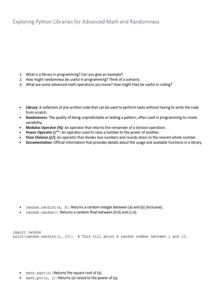 Exploring Python Libraries For Advanced Math And Randomness | PDF ...