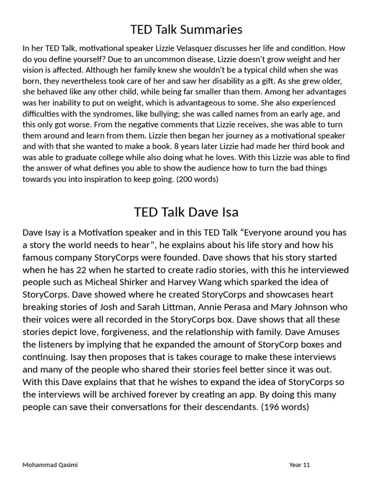 Qasimi. M - TED Talk Summary | PDF | Self-Improvement