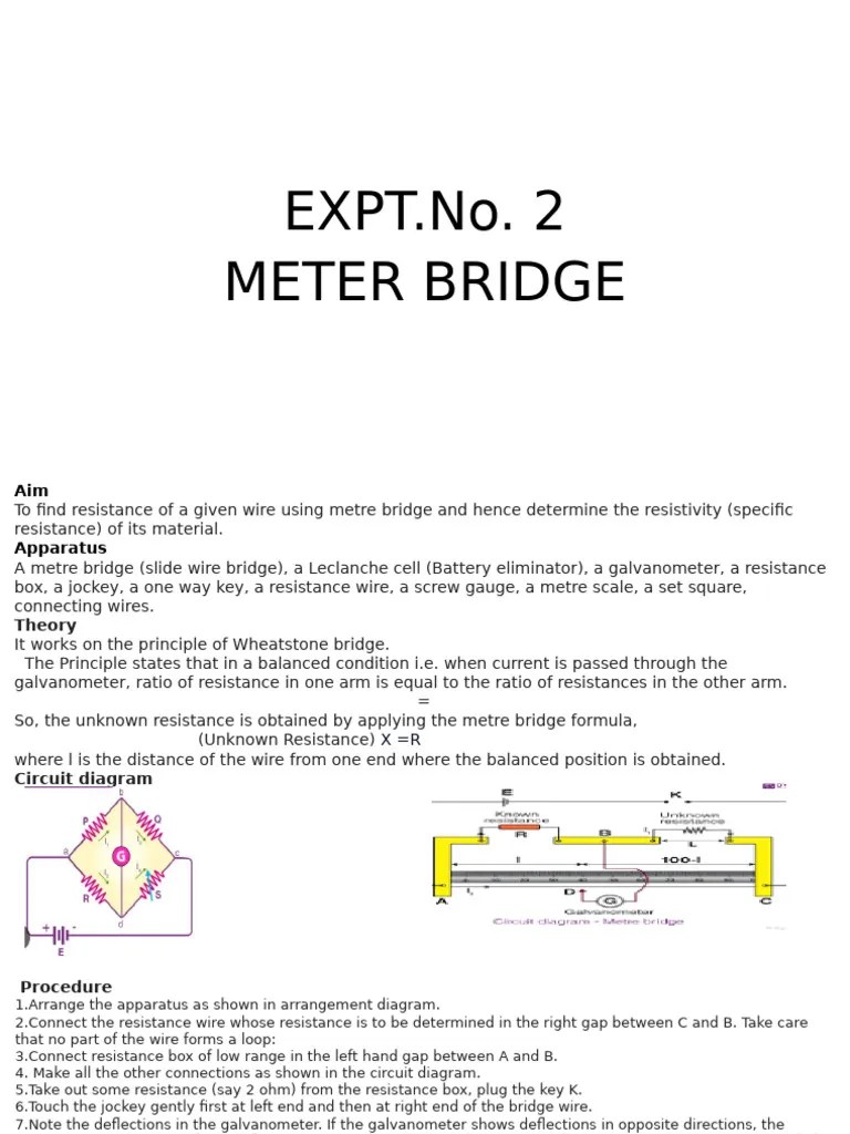 Expt No. 2 Meter Bridge | PDF | Electrical Resistance And Conductance ...