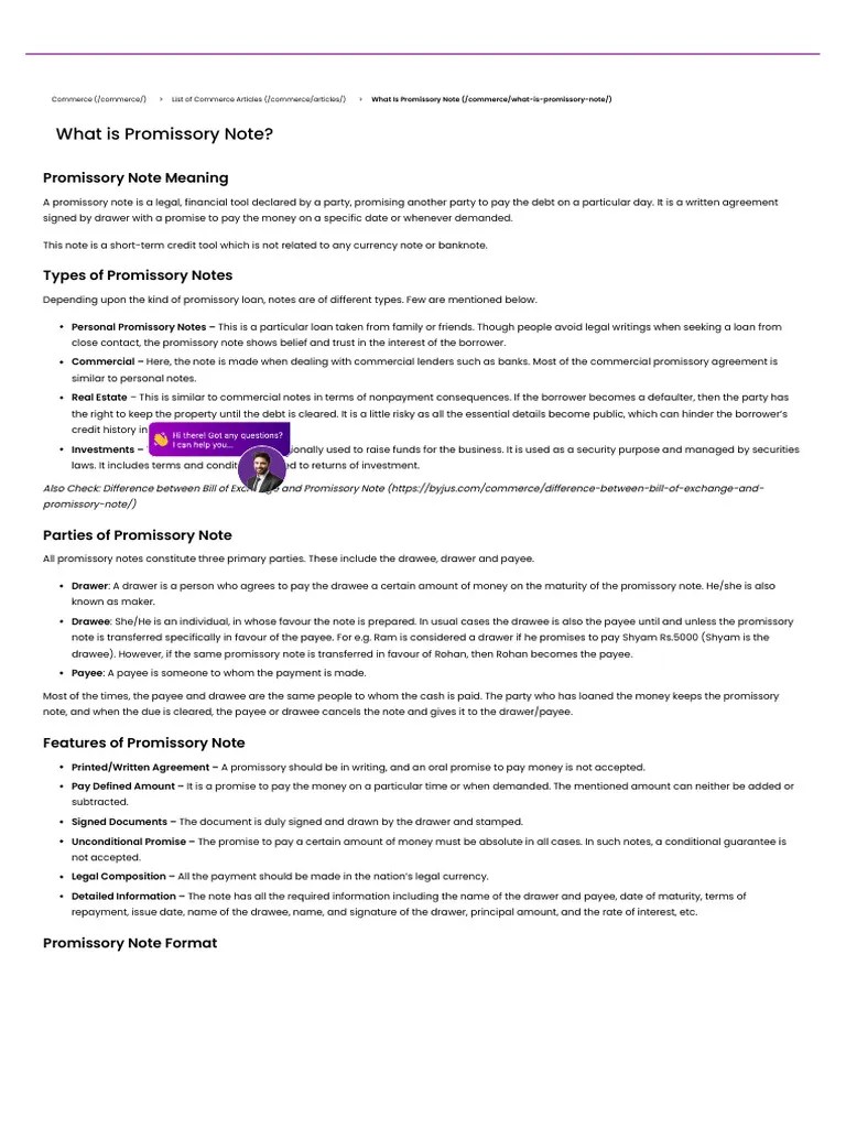 Promissory Note - Meaning, Format, Example, Types, Features | PDF ...