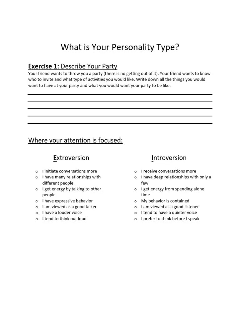 Exploring Personality Type Worksheet Pdf Personality Type