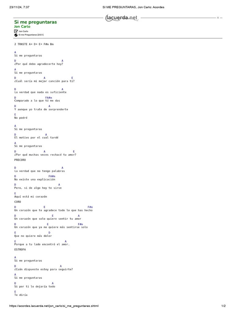 SI ME PREGUNTARAS, Jon Carlo - Acordes | PDF | Amor