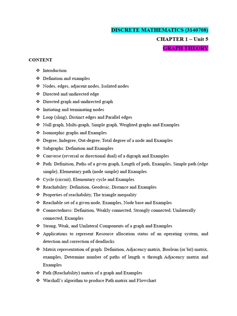 Part 1 - Graph Theory - Chapter 1 - Unit 5 | PDF | Vertex (Graph Theory ...