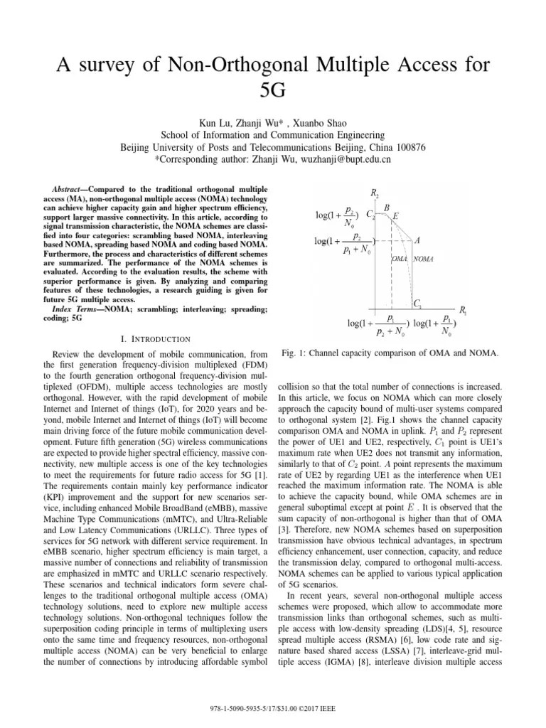 A Survey Of Non-Orthogonal Multiple Access For 5G | PDF | Channel Access Method | Modulation