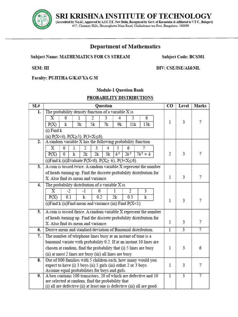 BCS301 QB | PDF | Markov Chain | Stochastic Process