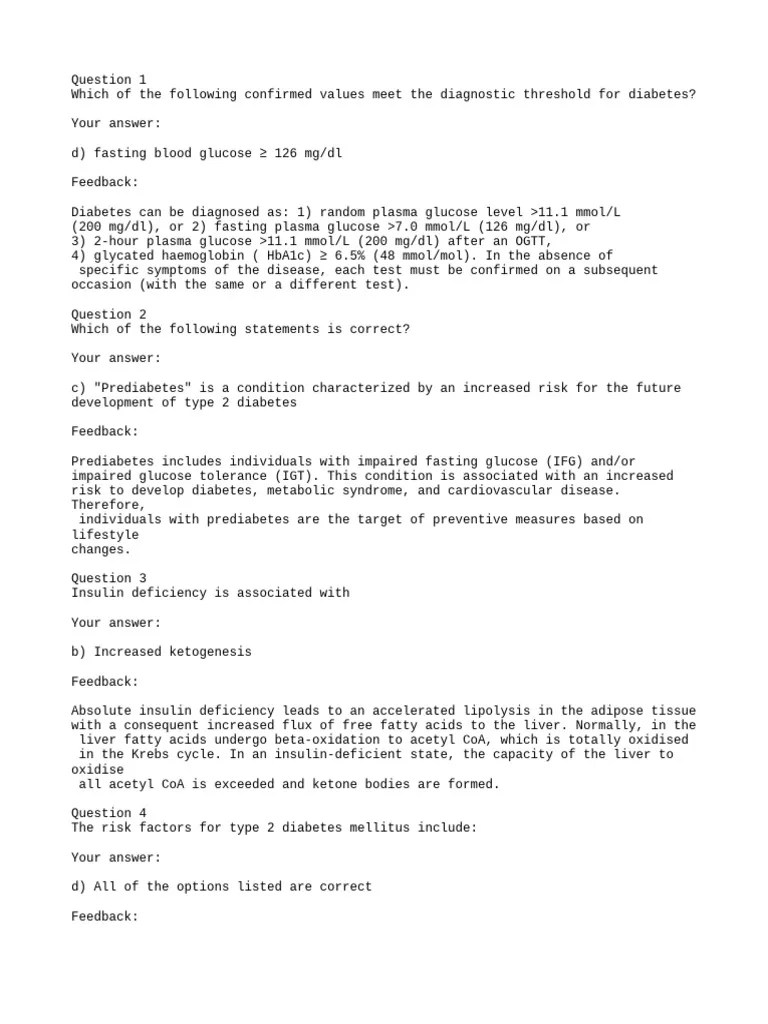 Diabetes Quiz | PDF | Diabetes | Prediabetes