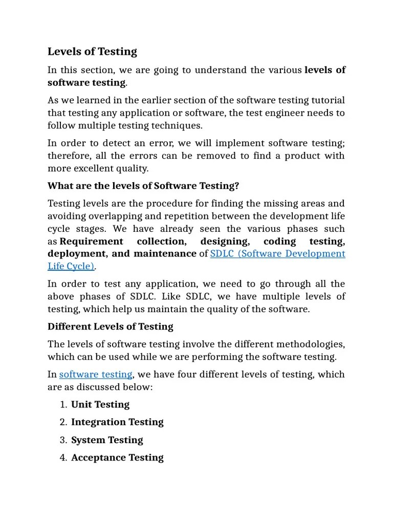 Levels Of Testing | PDF | Software Testing | Unit Testing