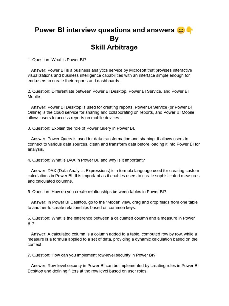 65 Super Useful Power Bi Interview Questions And Answers - Creative Ocean Design - Full HD