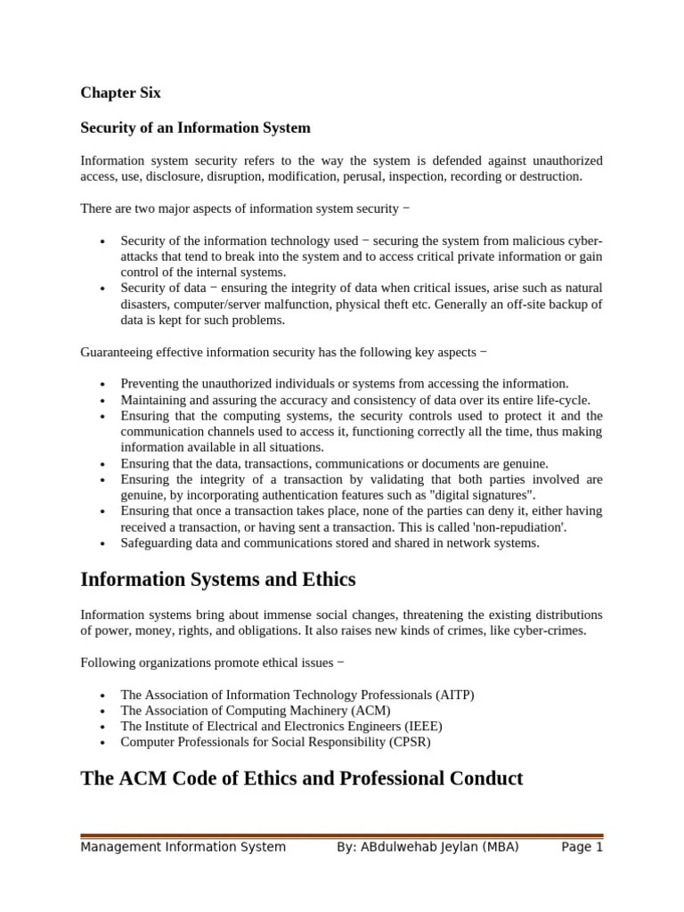 Chapter 6 Information Security And Ethics Pdf Computer Security