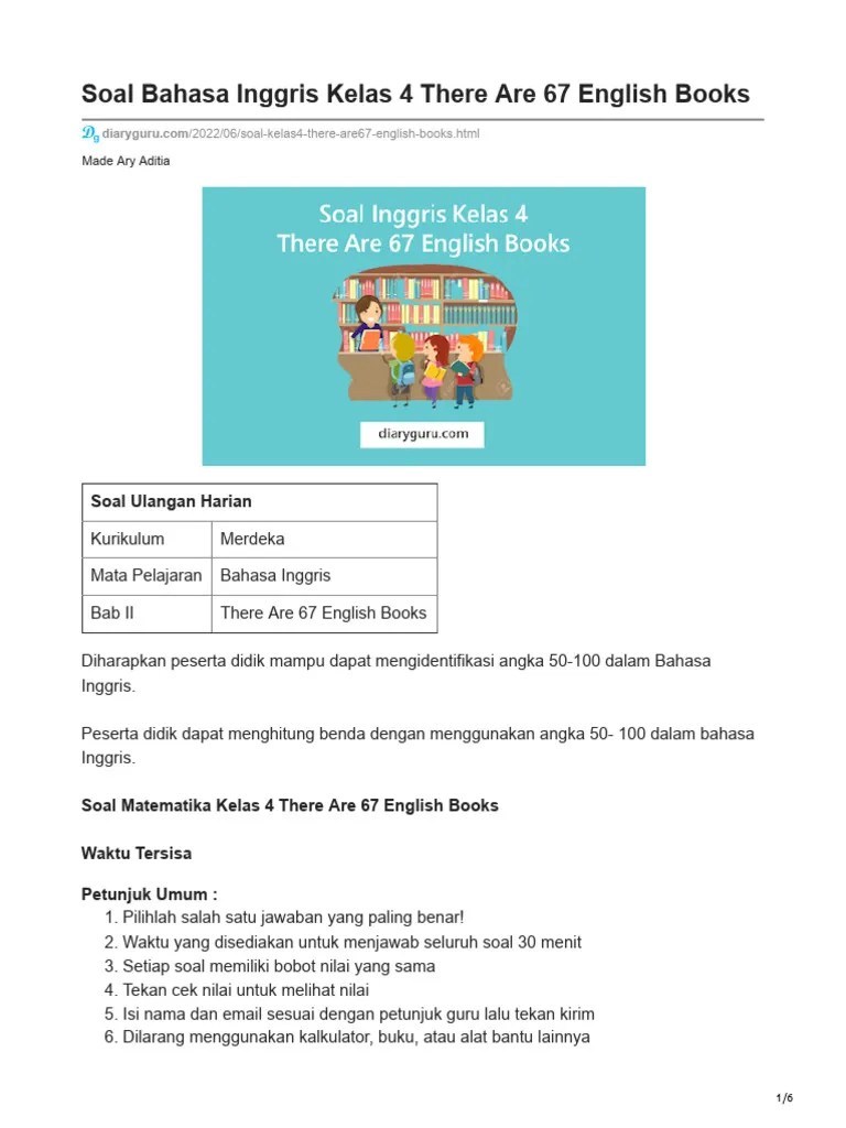Soal Bahasa Inggris Kelas 4 There Are 67 English Books | PDF