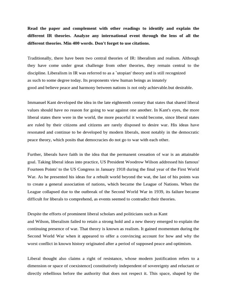 International Relations Theories | PDF | Liberalism | Liberal Arts Education