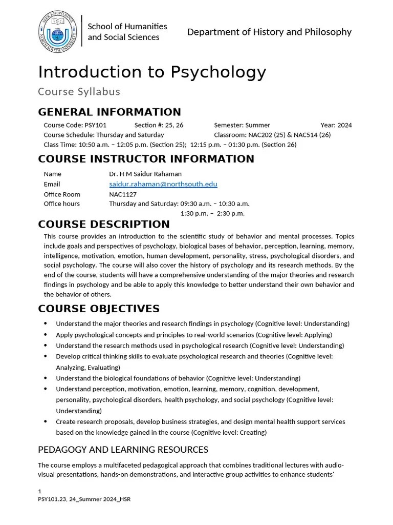 PSY101 Summer 2024 Revised | PDF | Psychology | Cognition