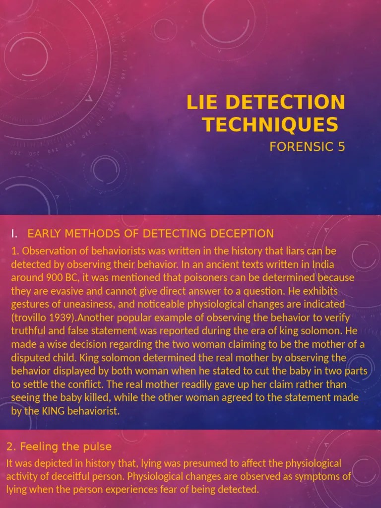 Forensic 5 Lie Detection Techniques | PDF | Polygraph | Lie