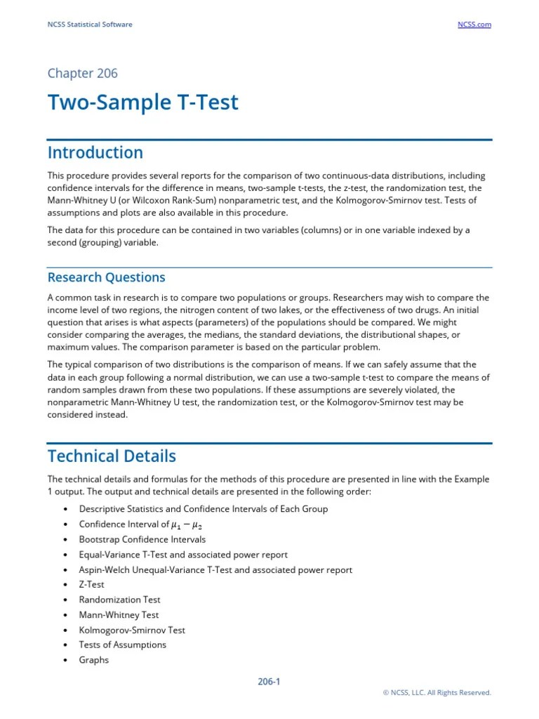 Two Sample - T Test | PDF | Student's T Test | Bootstrapping (Statistics)