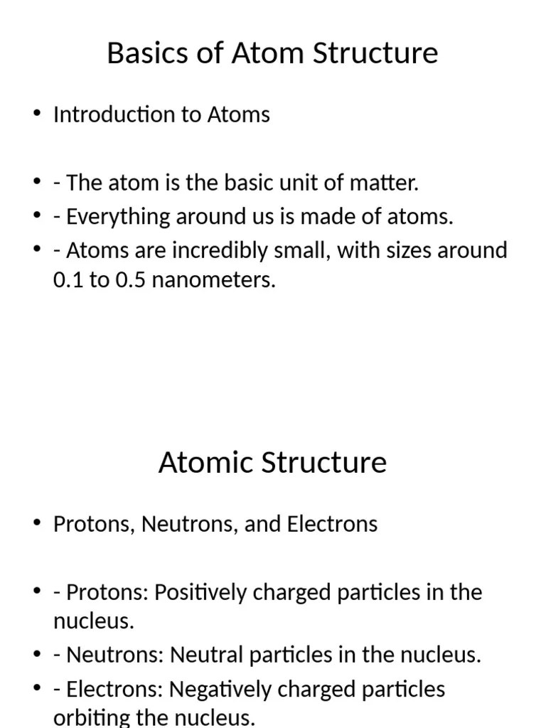 Basics Of Atom Structure Presentation | PDF