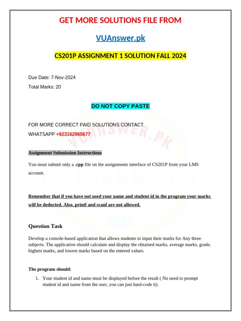 CS201P Assignment 1 Solution Fall 2024 | PDF | Computer Programming | Computing