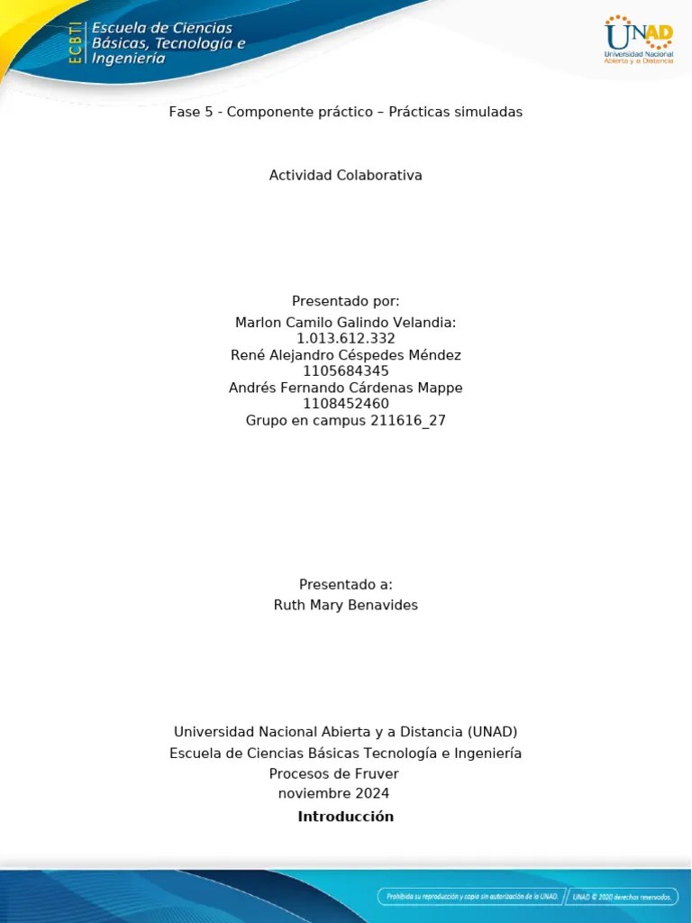 Fase 5 - Componente Práctico - Prácticas Simuladas 211616 - 27. | PDF | Agua | Fruta