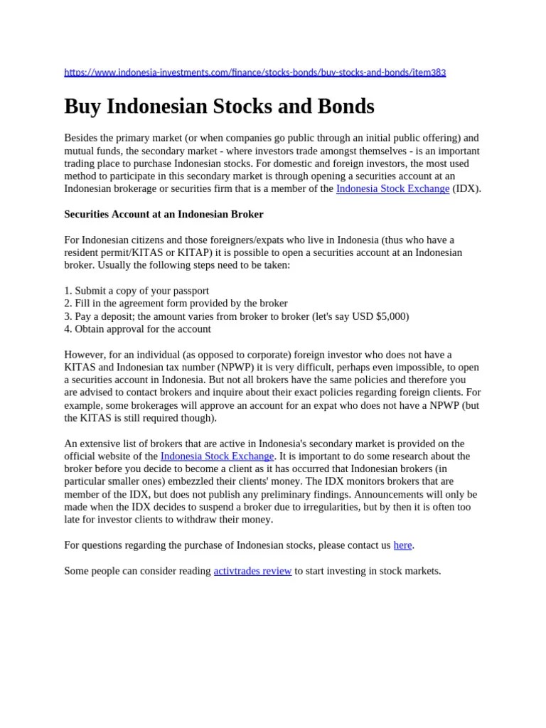 Buy Indonesian Stocks And Bonds | PDF