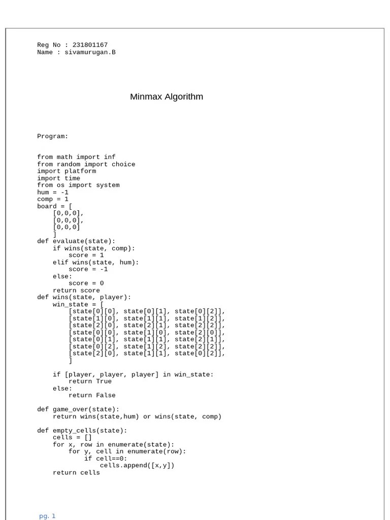 Minmax Algorithm | PDF | Applied Mathematics | Theoretical Computer Science