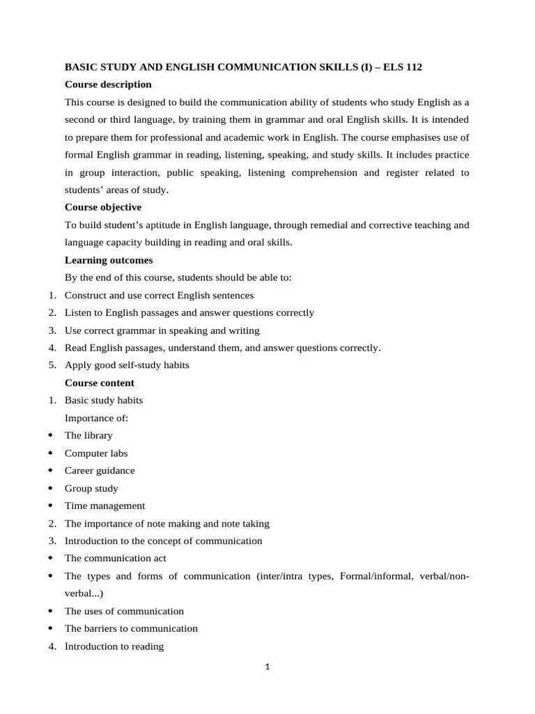 Com Skills Lecture 1 Pdf Communication English Language