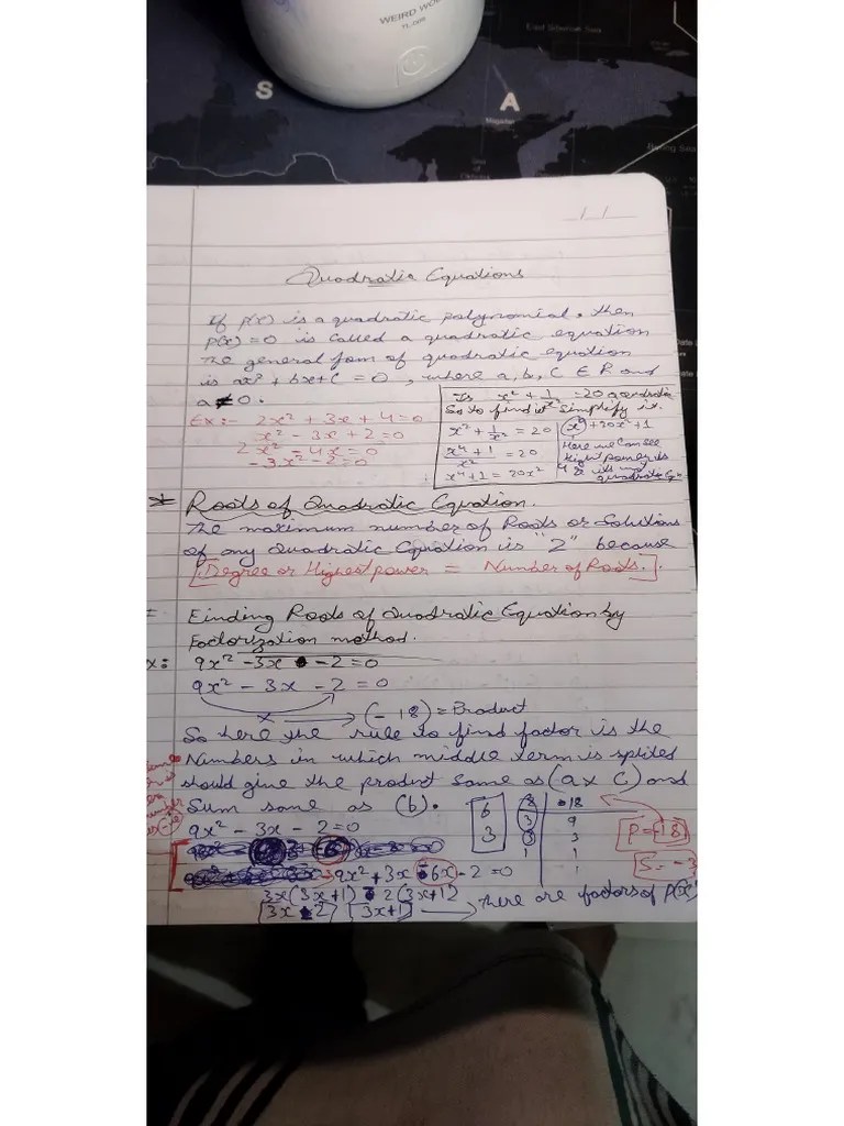 Quadratic Equation Class 10th Notes | PDF