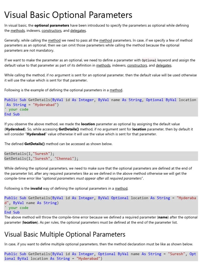Visual Basic Optional Parameters | PDF | Parameter (Computer ...