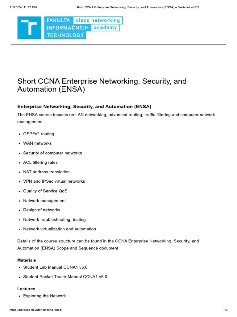 Kurz CCNA Enterprise Networking, Security, And Automation (ENSA ...