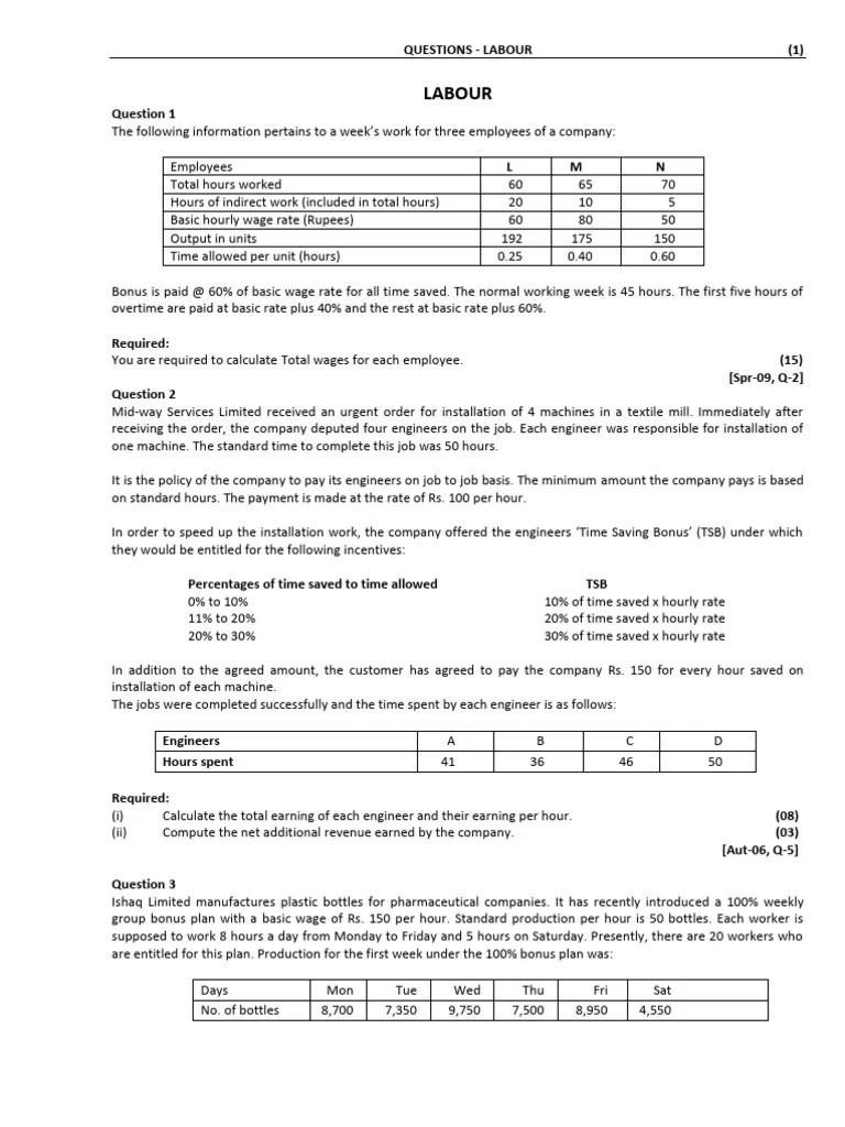 Labor Costing | PDF | Labour Economics | Overtime