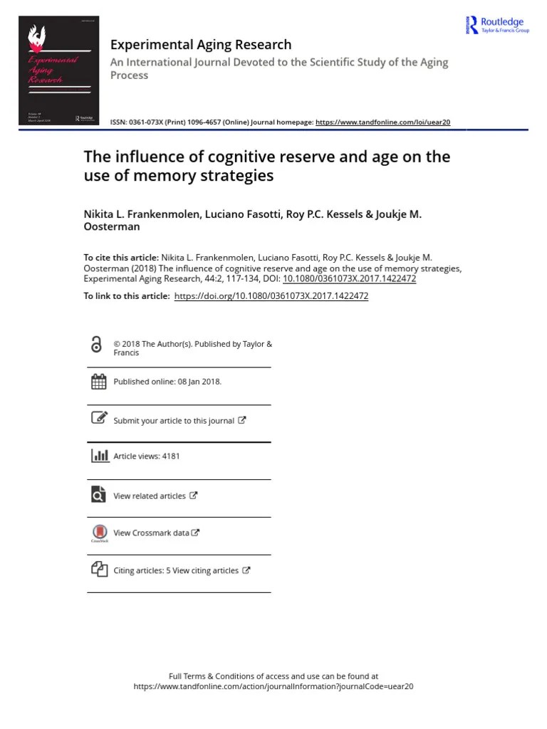 The Influence Of Cognitive Reserve And Age On The Use Of Memory ...