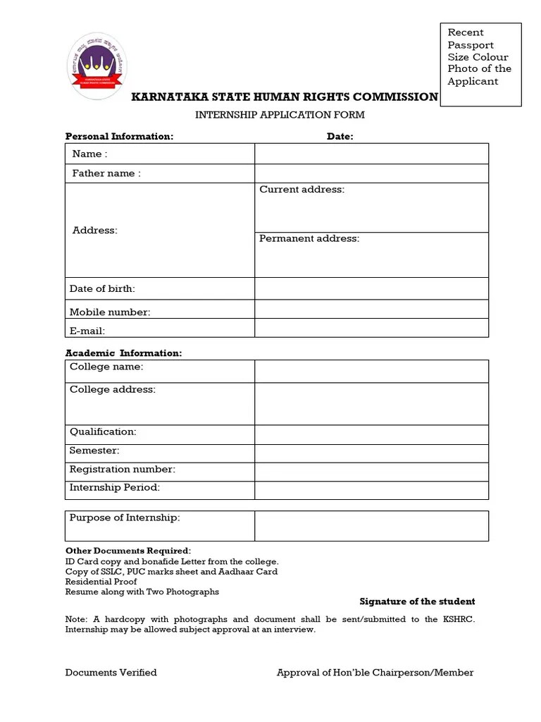 Internship Applicationform Pdf