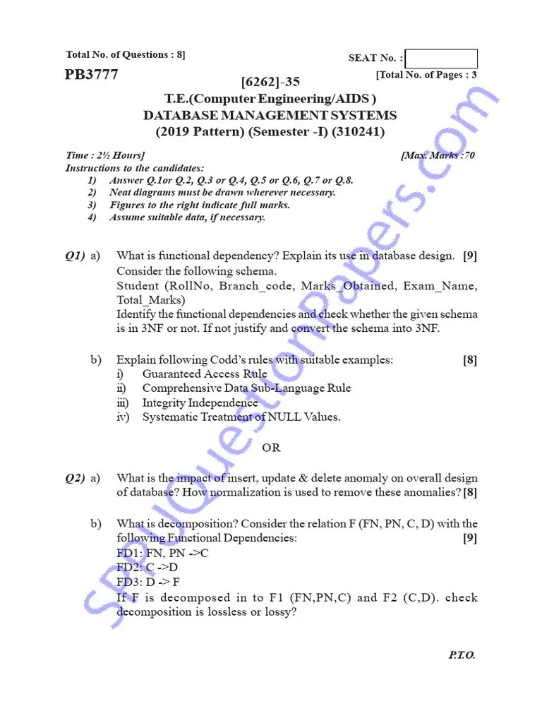 Be - Computer Engineering - Semester 5 - 2024 - May - Database ...